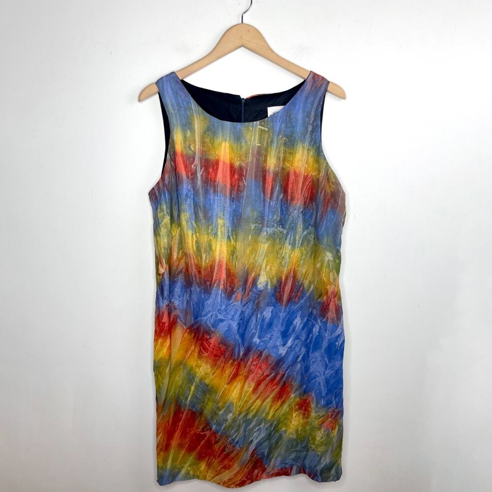 Vintage 90s Abstract Shift Dress Sz‎ Large Sleeveless Artsy Dopamine Maximalist